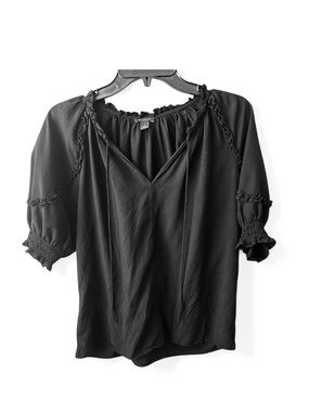 Ann Taylor Black Peasant Blouse with Ruffle Trim. Sz S